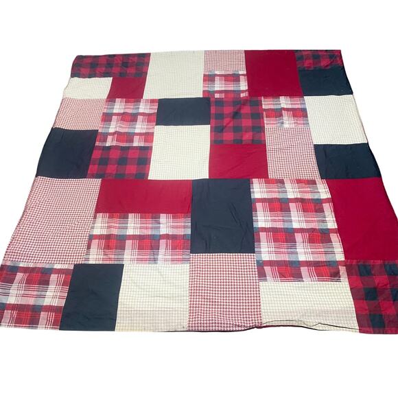 Woolrich Shower Curtain Patchwork Black Red & White Fabric Cotton 68x68 Set of 2 - Picture 1 of 5